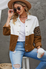 Load image into Gallery viewer, Leopard Color Block Button-Up Corduroy Shacket

