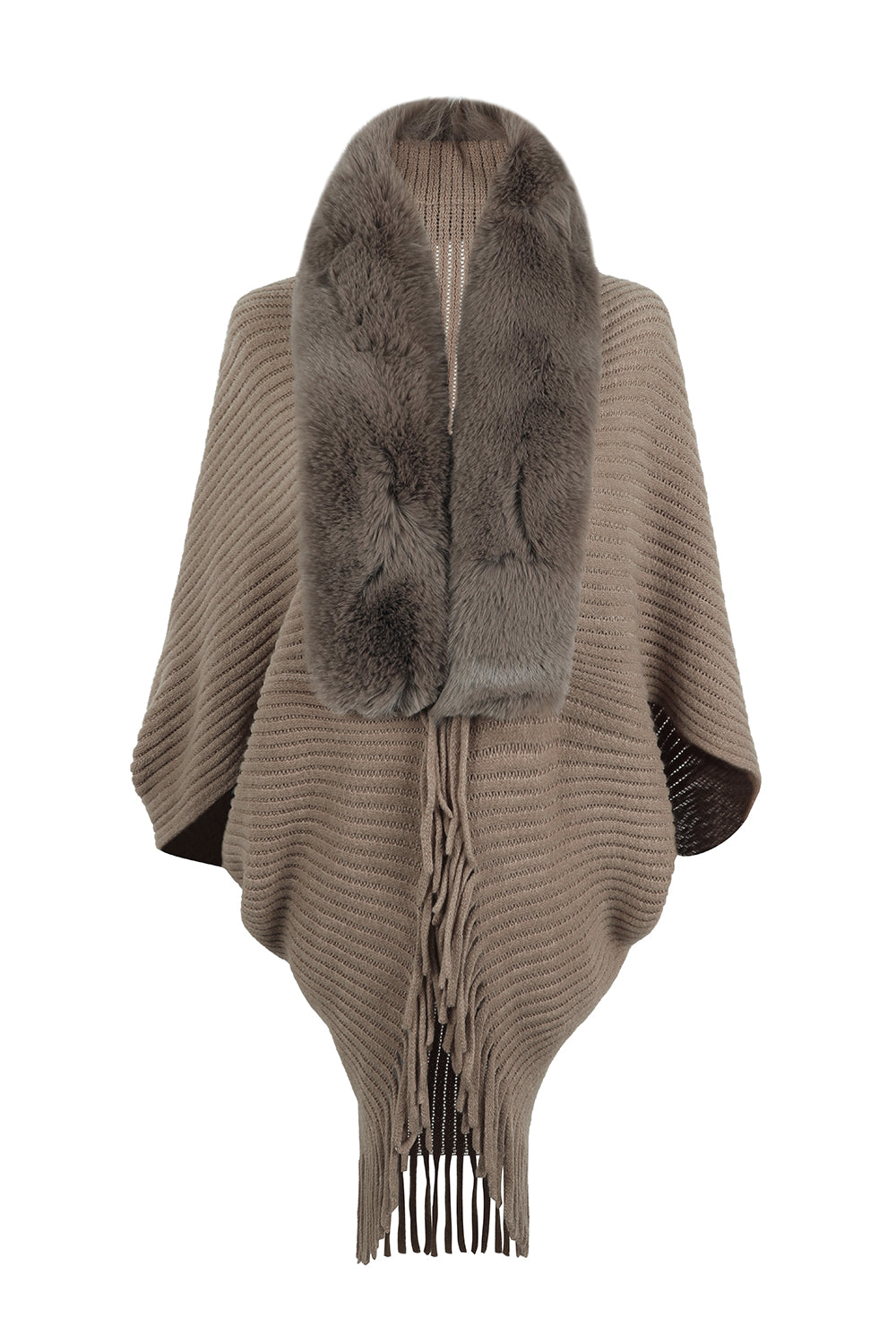 Fringe Detail Ribbed Poncho