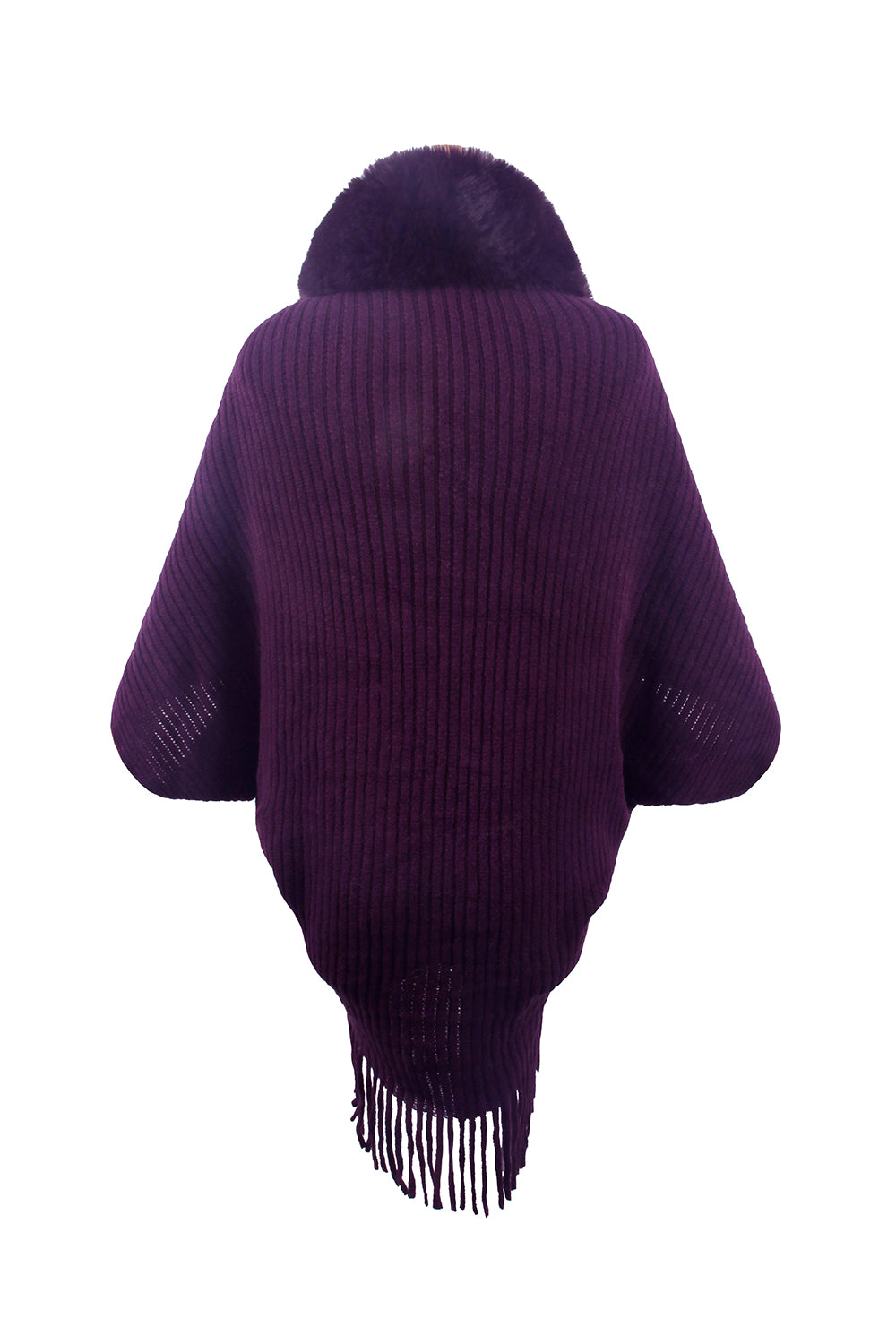 Fringe Detail Ribbed Poncho