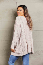 Load image into Gallery viewer, Cable-Knit Open Front Cardigan with Front Pockets
