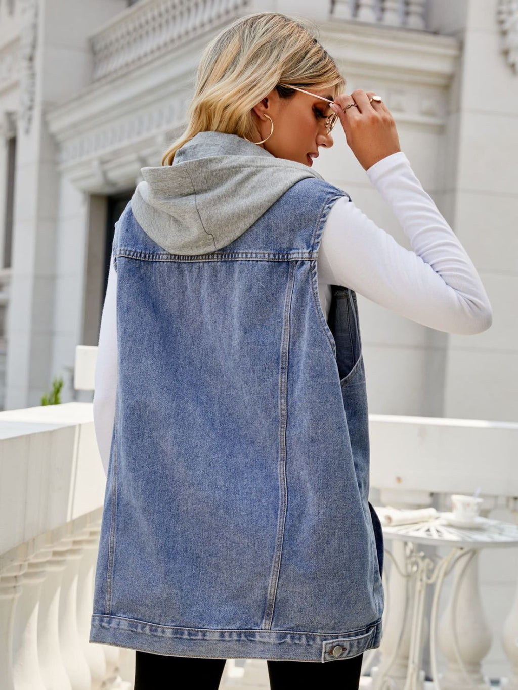 Drawstring Hooded Sleeveless Top with Pockets