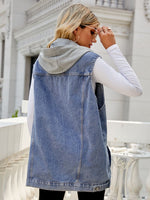 Load image into Gallery viewer, Drawstring Hooded Sleeveless Denim Top with Pockets
