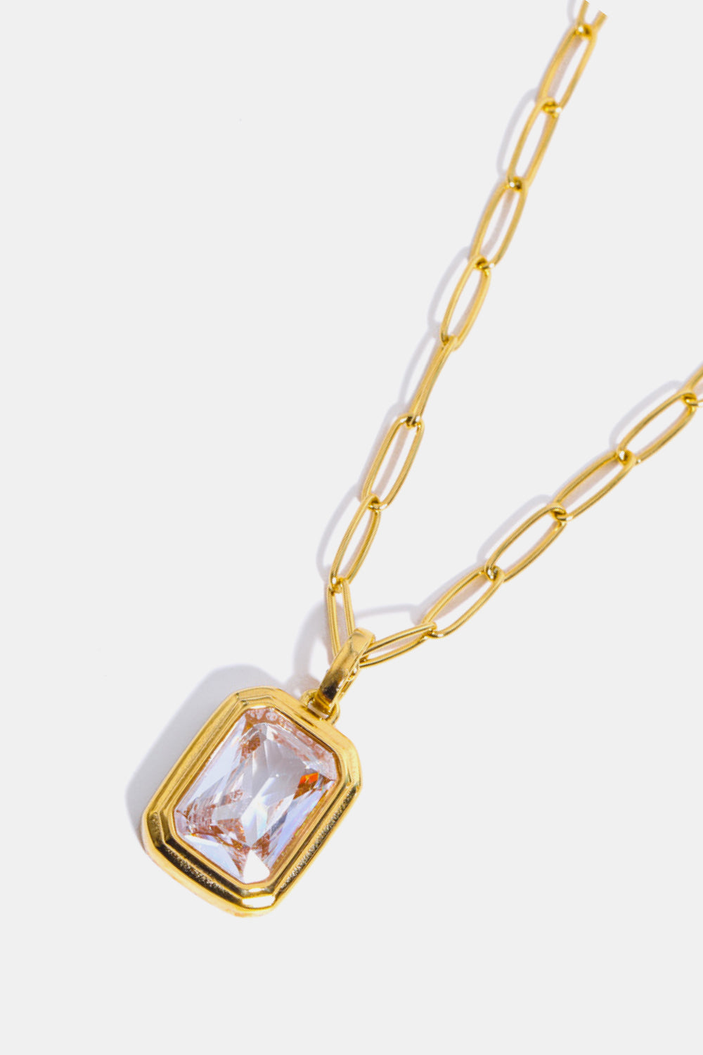 Gemstone Rectangular Pendant Paperclip Chain Necklace
