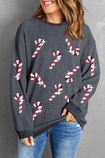 Load image into Gallery viewer, Sequin Candy Cane Round Neck Sweatshirt

