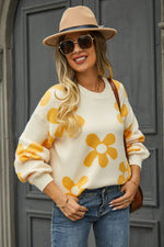 Load image into Gallery viewer, Floral Print Round Neck Dropped Shoulder Pullover Sweater
