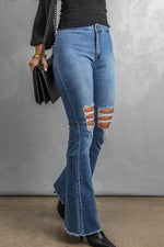 Load image into Gallery viewer, Distressed Raw Hem High-Waist Flare Jeans Pants
