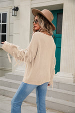 Load image into Gallery viewer, Ribbed Round Neck Fringe Detail Sweater
