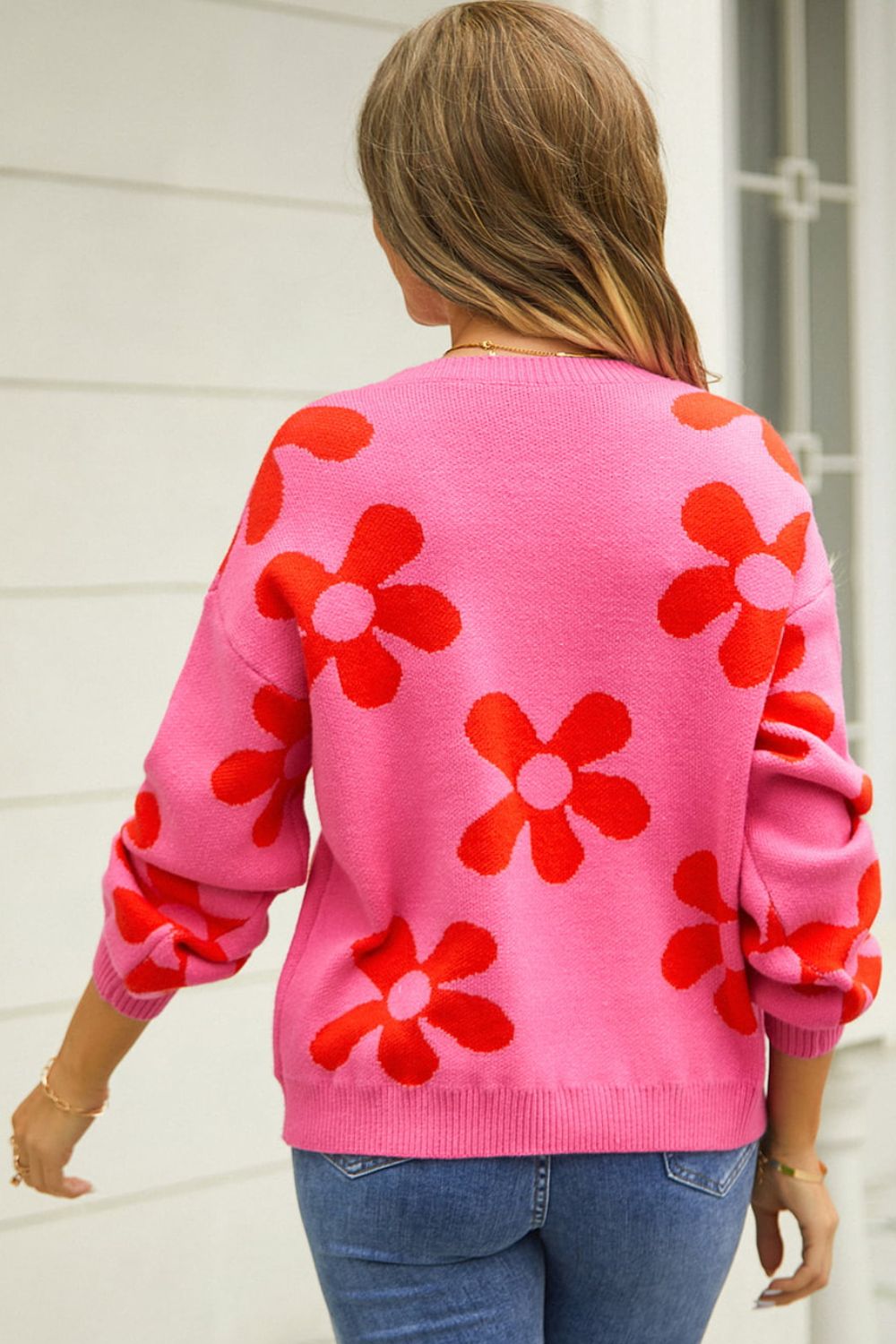Floral Print Drop Shoulder Pullover Sweater