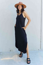 Load image into Gallery viewer, Good Energy Full Size Cami Side Slit Maxi Dress in Black
