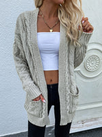 Load image into Gallery viewer, Cable-Knit Open Front Cardigan with Front Pockets
