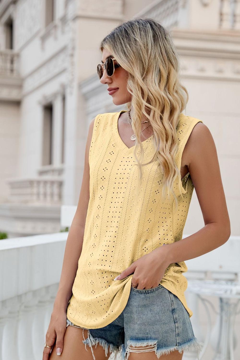 Eyelet V-Neck Tank Top