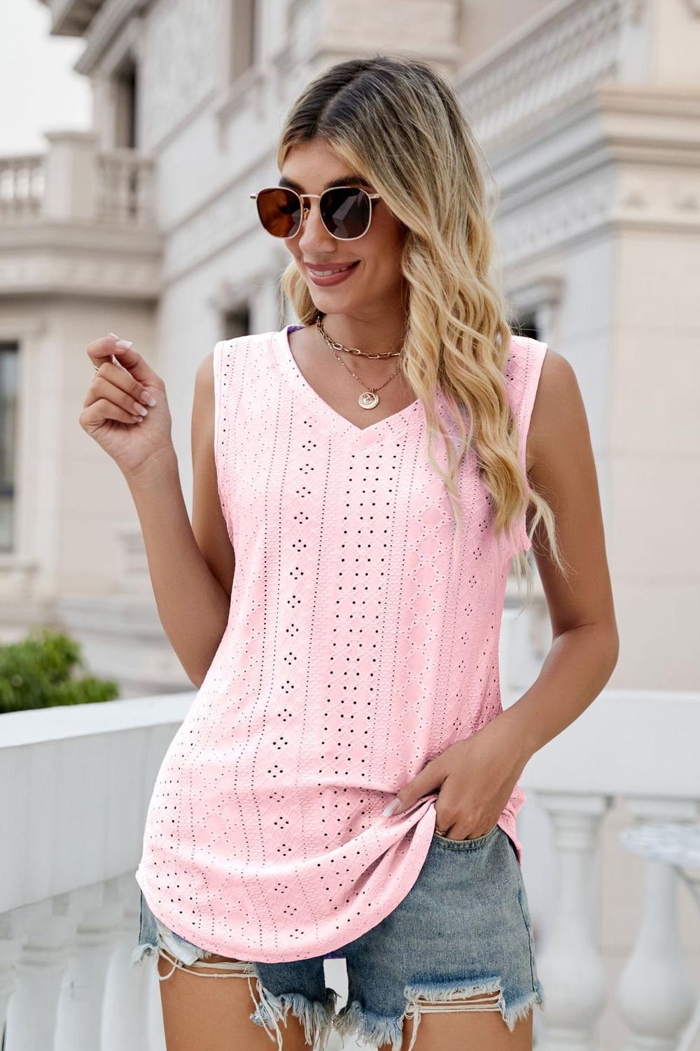 Eyelet V-Neck Tank Top