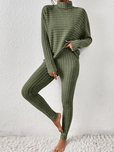 Ribbed Turtleneck Top & Pants Set