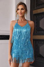 Load image into Gallery viewer, Halter Neck Backless Fringe Dress
