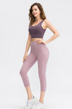 Load image into Gallery viewer, Wide Waistband Cropped Active Leggings with Pockets
