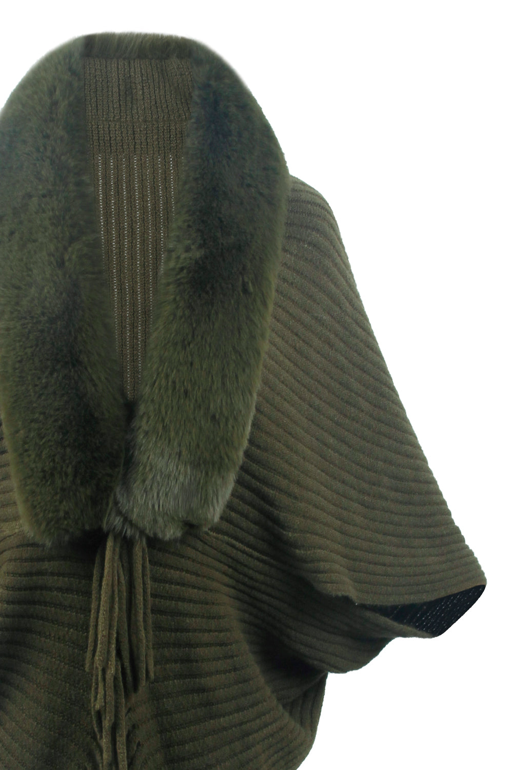 Fringe Detail Ribbed Poncho