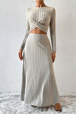 Load image into Gallery viewer, Ribbed Round Neck Top and Skirt Set
