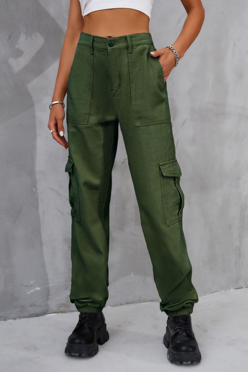 Buttoned High Waist Wide Leg Pants