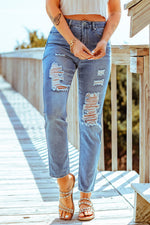 Load image into Gallery viewer, Distressed Ankle-Length Straight Leg Jeans Pants

