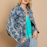 Load image into Gallery viewer, Plaid Raw Hem Dropped Shoulder Denim Jacket

