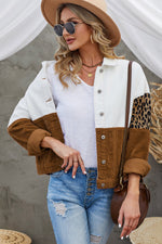Load image into Gallery viewer, Leopard Color Block Button-Up Corduroy Shacket
