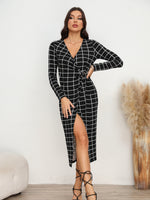 Load image into Gallery viewer, Plaid Long Sleeve Slit Dress
