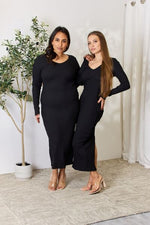 Load image into Gallery viewer, Ribbed Long Sleeve Midi Slit Dress
