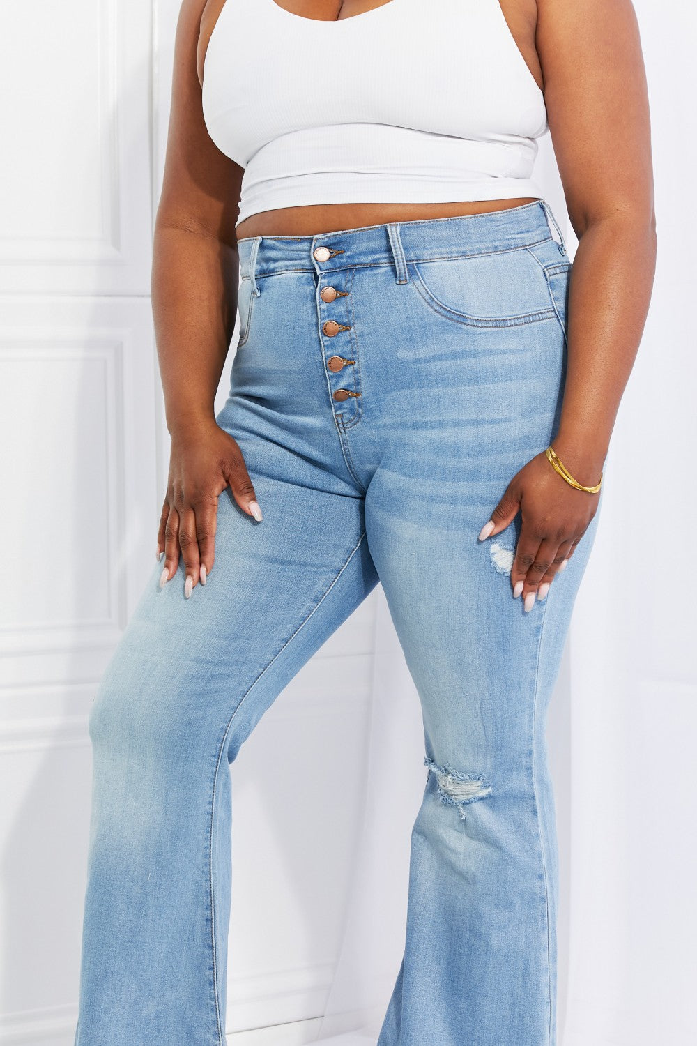 Ultra High Rise Button Flare Jeans