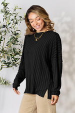 Load image into Gallery viewer, Ribbed Round Neck Slit Knit Top

