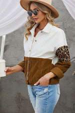 Load image into Gallery viewer, Leopard Color Block Button-Up Corduroy Shacket
