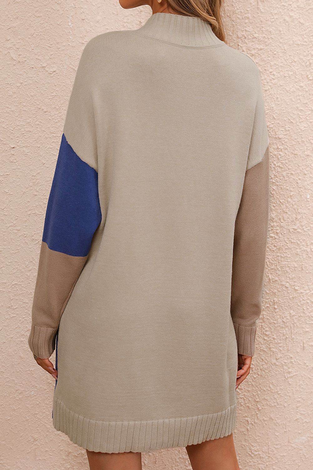 Color Block Ribbed Sweater Mini Dress