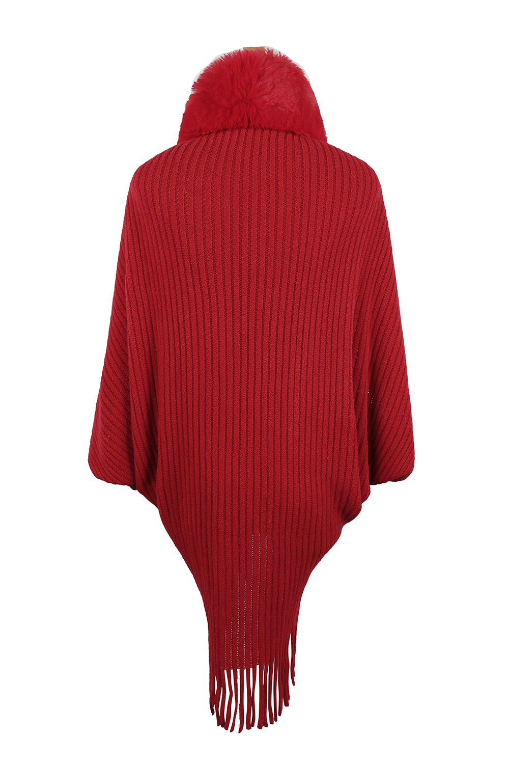 Fringe Detail Ribbed Poncho
