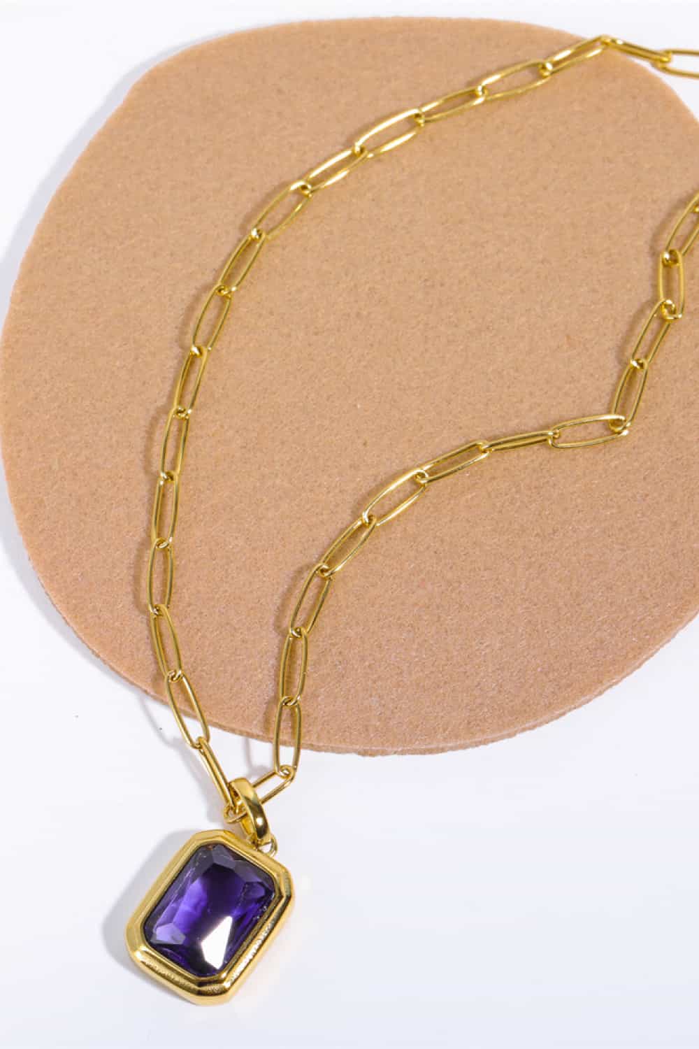 Gemstone Rectangular Pendant Paperclip Chain Necklace
