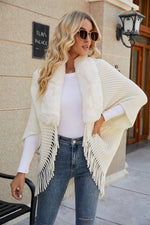 Load image into Gallery viewer, Fringe Detail Long Sleeve Ribbed Poncho
