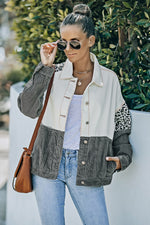 Load image into Gallery viewer, Leopard Color Block Button-Up Corduroy Shacket
