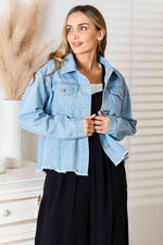 Load image into Gallery viewer, Dropped Shoulder Raw Hem Denim Jacket
