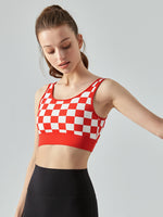 Load image into Gallery viewer, Round Neck Plaid Cropped Sports Tank Top
