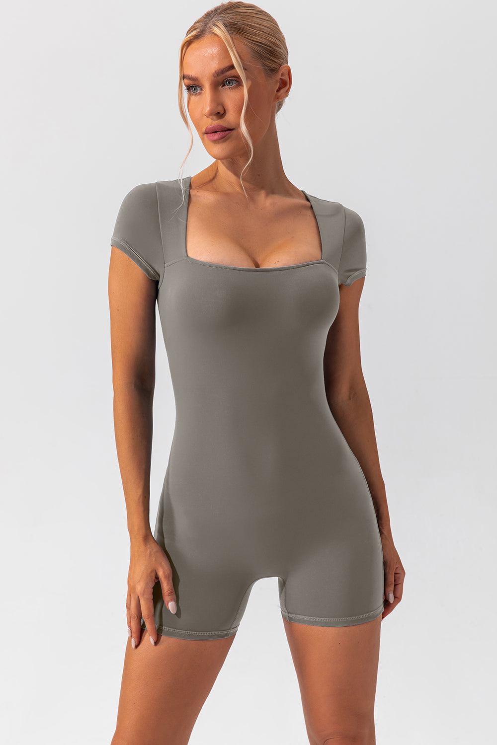 Square Neck Short Sleeve Active Romper