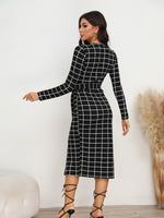Load image into Gallery viewer, Plaid Long Sleeve Slit Dress
