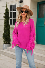 Load image into Gallery viewer, Ribbed Round Neck Fringe Detail Sweater

