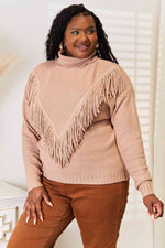Load image into Gallery viewer, Turtleneck Fringe Front Long Sleeve Sweater
