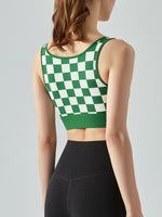 Load image into Gallery viewer, Round Neck Plaid Cropped Sports Tank Top
