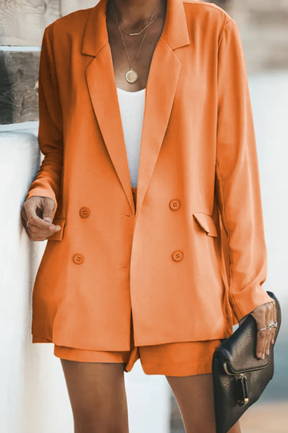 Longline Blazer & Shorts Set with Pockets
