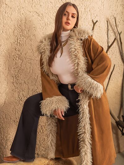 Structured Plus-Size Open-Front Overcoat | Fluid Long Draped Cardigan