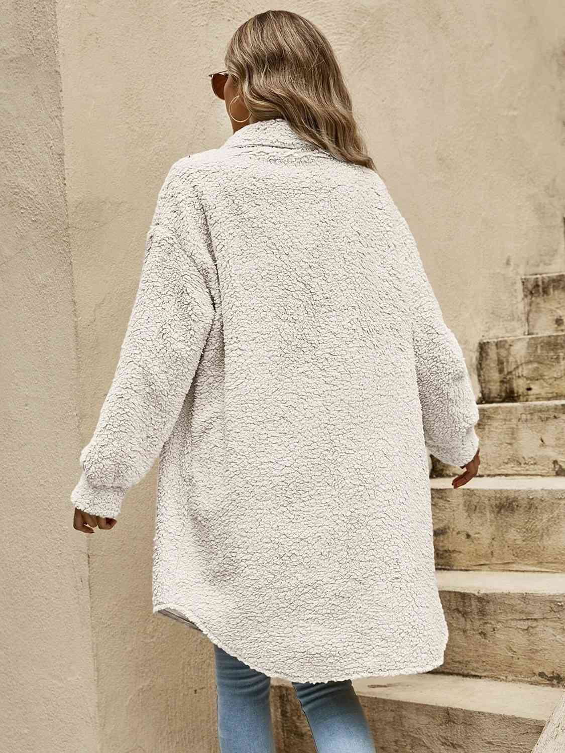 Long Sherpa Button-Down Coat Fleece Outerwear