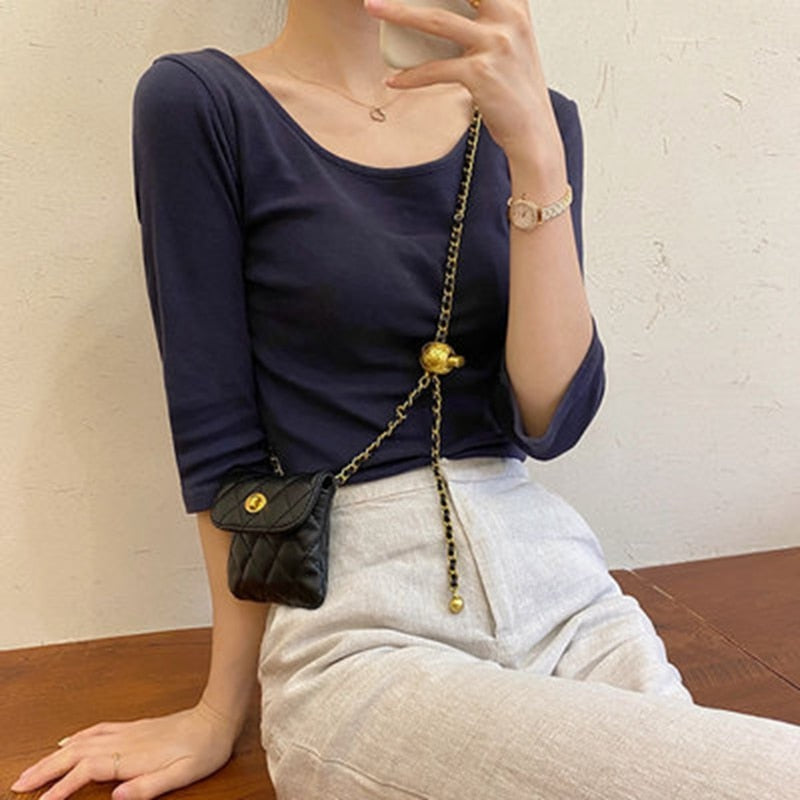 Mini Quilted Crossbody Bag | Gold Chain Strap & Ball Clasp | Designer-Inspired
