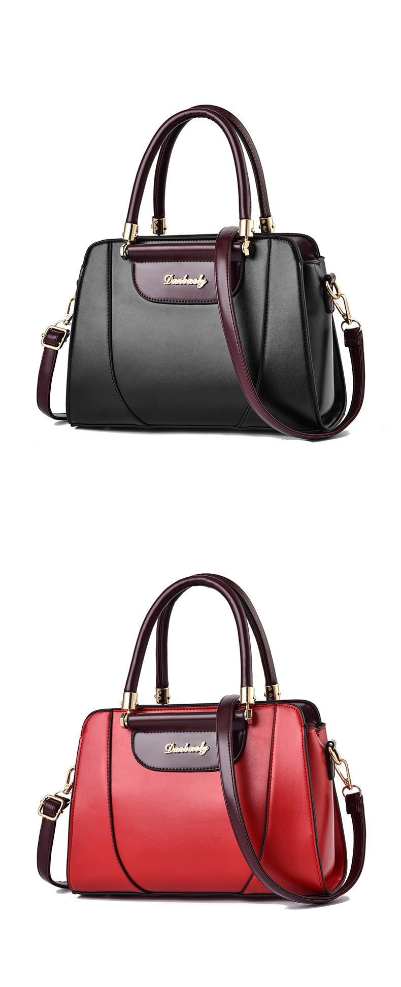 Two-Tone Top Handle Satchel Leather Handbag