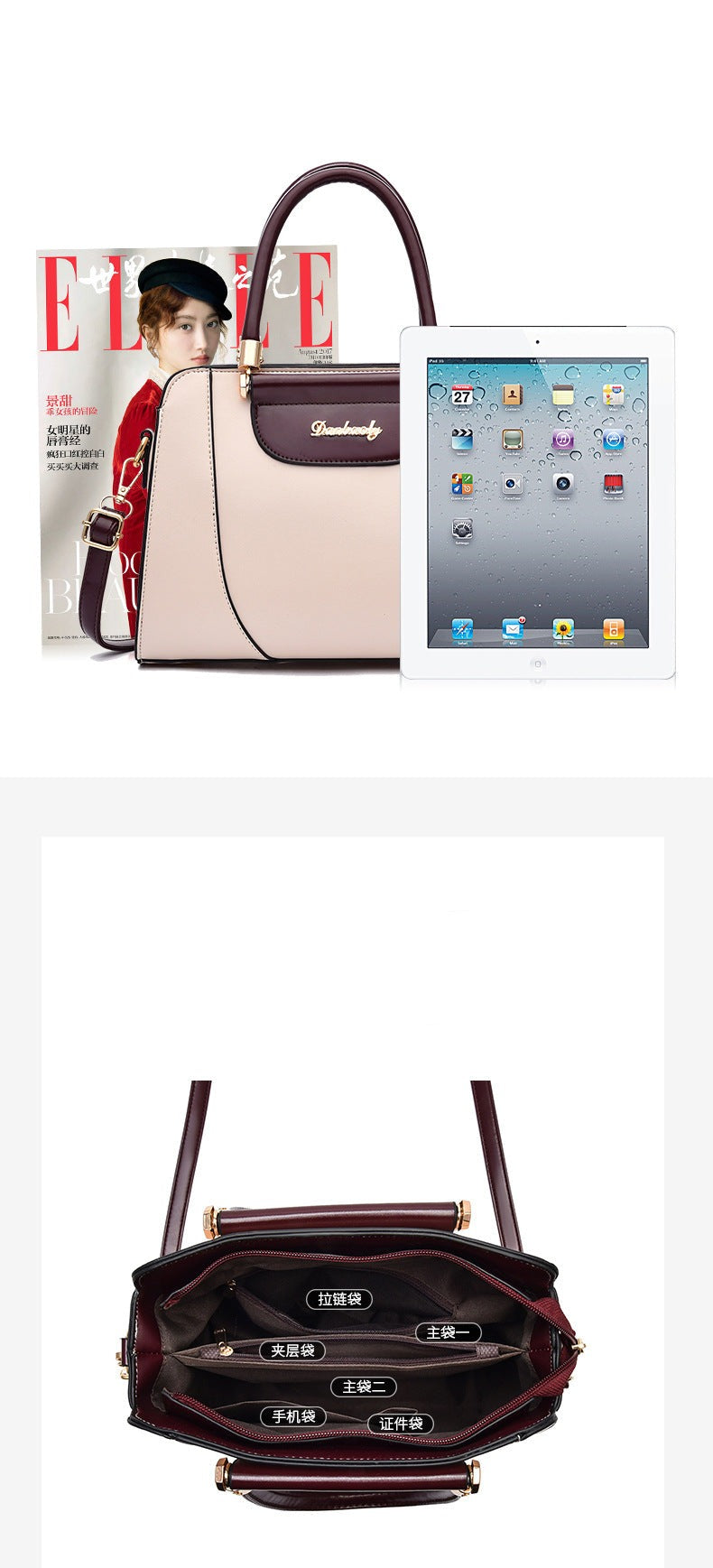 Two-Tone Top Handle Satchel Leather Handbag