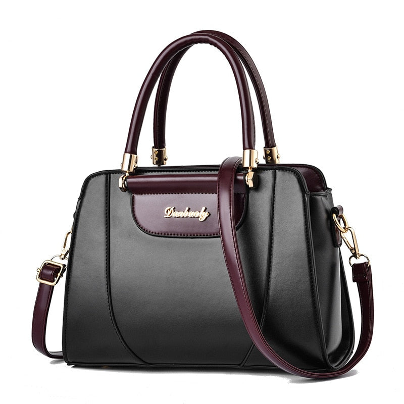 Two-Tone Top Handle Satchel Leather Handbag