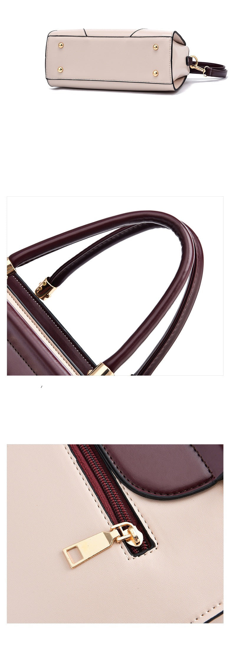 Two-Tone Top Handle Satchel Leather Handbag
